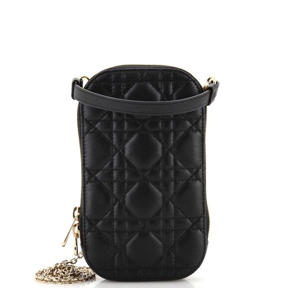 Christian Dior Handbags - Christian Dior Lady Dior Phone Holder on Chain Cannage Quilt Lambskin Black